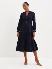 Finery Blue Petite Antonia Corduroy Tiered Midi Dress - Image 3 of 6