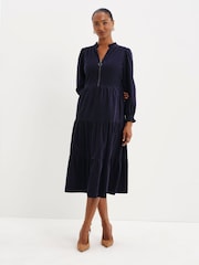 Finery Blue Petite Antonia Corduroy Tiered Midi Dress - Image 5 of 6