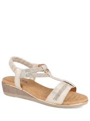 Pavers Gold Wide Fit Embellished Stretch Sandals - Image 1 of 5