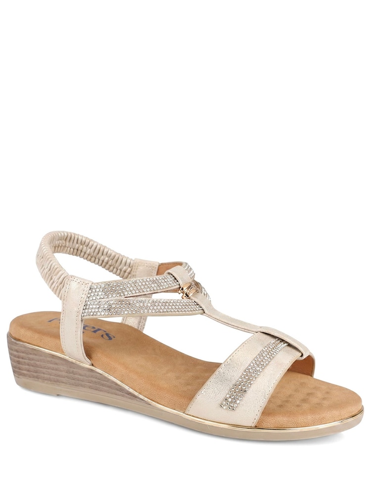Pavers Gold Wide Fit Embellished Stretch Sandals - Image 1 of 5 Pavers Gold Wide Fit Embellished Stretch Sandals - Image 1 of 5