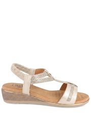 Pavers Gold Wide Fit Embellished Stretch Sandals - Image 2 of 5