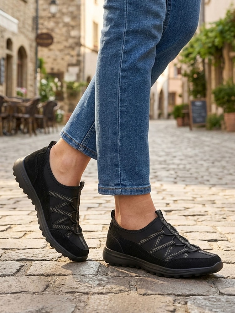 Pavers Black Leather Memory Foam Slip On Trainers - Image 1 of 6 Pavers Black Leather Memory Foam Slip On Trainers - Image 1 of 6