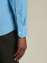 Charles Tyrwhitt Blue Plain Collarless Pure Linen Shirt - Image 4 of 7