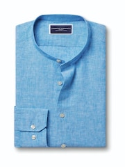 Charles Tyrwhitt Blue Plain Collarless Pure Linen Shirt - Image 5 of 7