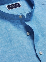 Charles Tyrwhitt Blue Plain Collarless Pure Linen Shirt - Image 6 of 7