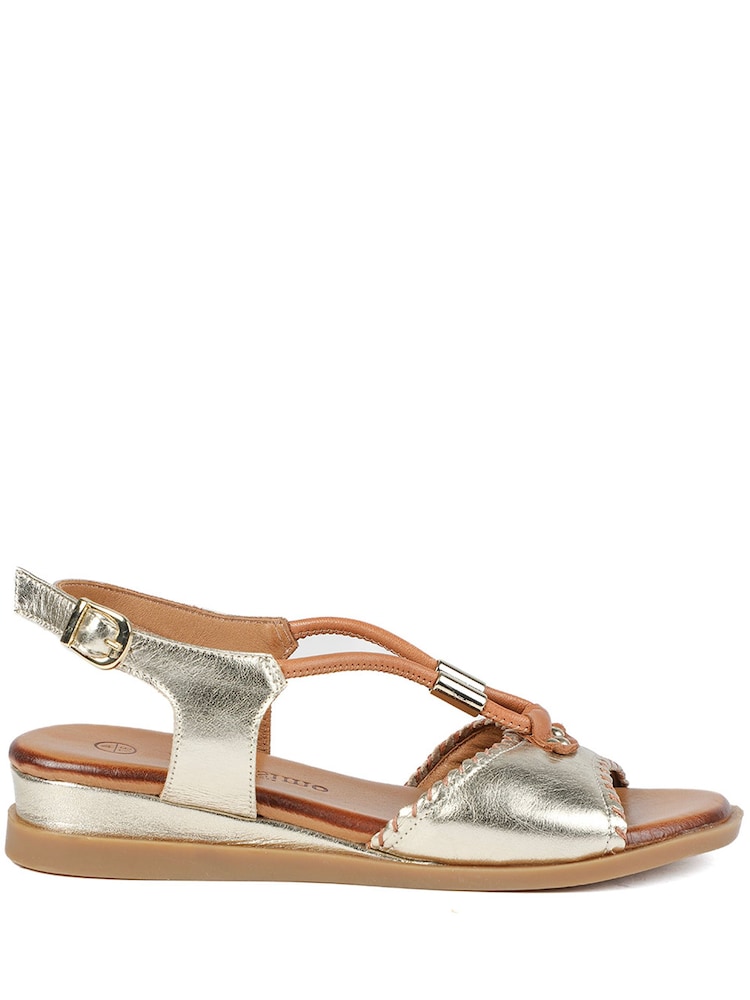 Pavers Gold Leather Slingback Wedge Sandals - Image 2 of 6 Pavers Gold Leather Slingback Wedge Sandals - Image 2 of 6
