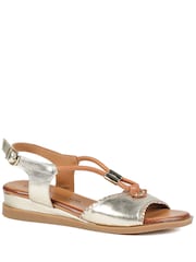 Pavers Gold Leather Slingback Wedge Sandals - Image 3 of 6