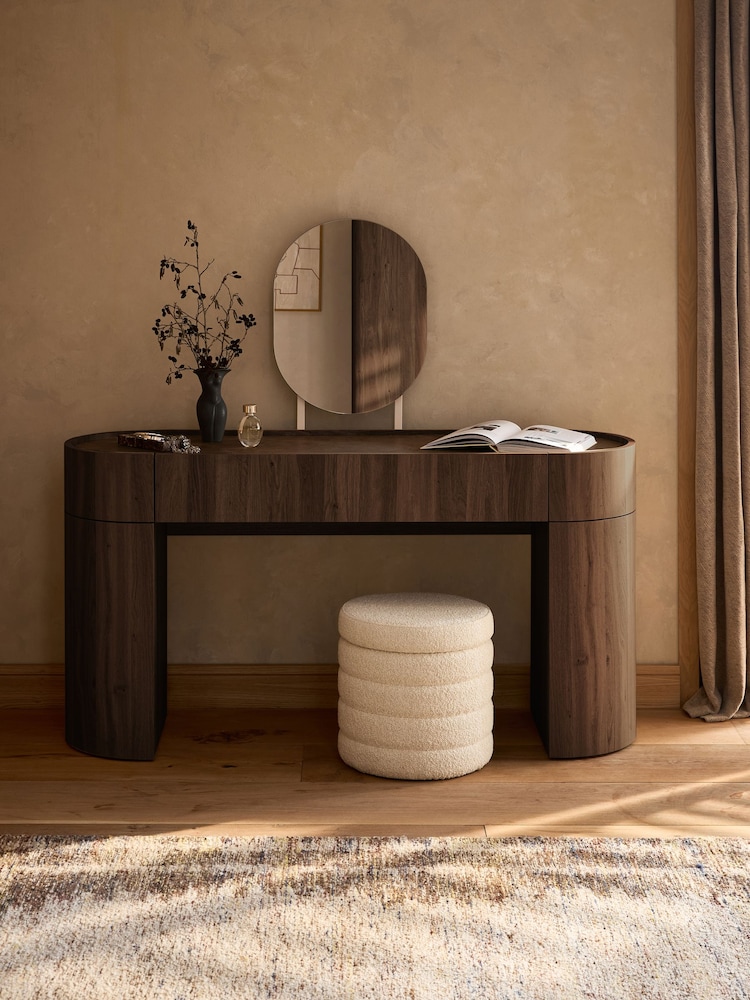 Dark Natural Nomad Curve 1 Drawer 2 Doors Console Dressing Table with Mirror - Image 1 of 6 Dark Natural Nomad Curve 1 Drawer 2 Doors Console Dressing Table with Mirror - Image 1 of 6