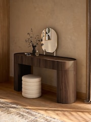 Dark Natural Nomad Curve 1 Drawer 2 Doors Console Dressing Table with Mirror - Image 2 of 6