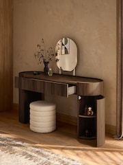 Dark Natural Nomad Curve 1 Drawer 2 Doors Console Dressing Table with Mirror - Image 3 of 6