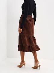 Finery Brown Marcella Corduroy Lace Detail Midi Skirt - Image 4 of 5