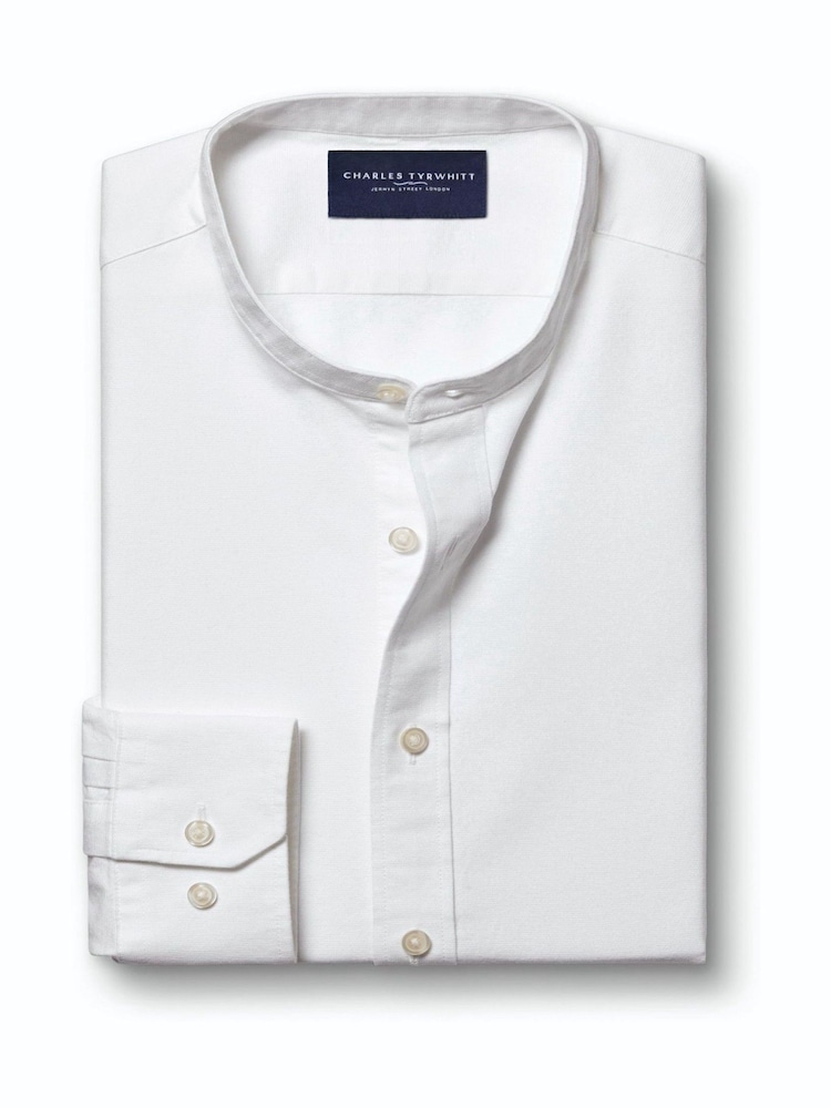 white collarless dress shirt ALAINPAUL Long Sleeve Men's Charles Tyrwhitt Collarless Casual