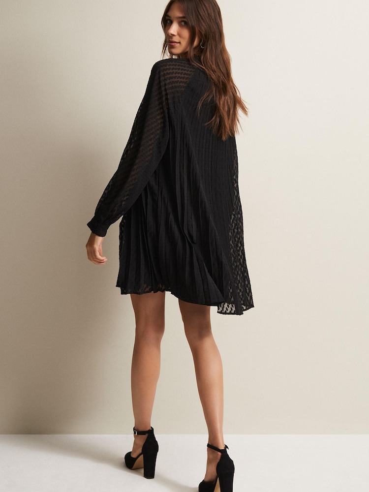 Phase Eight Black Pleated Nikkita Swing Mini Dress - Image 2 of 6