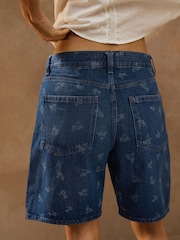 Dark Blue Ditsy Print Bermuda Denim Shorts - Image 3 of 3