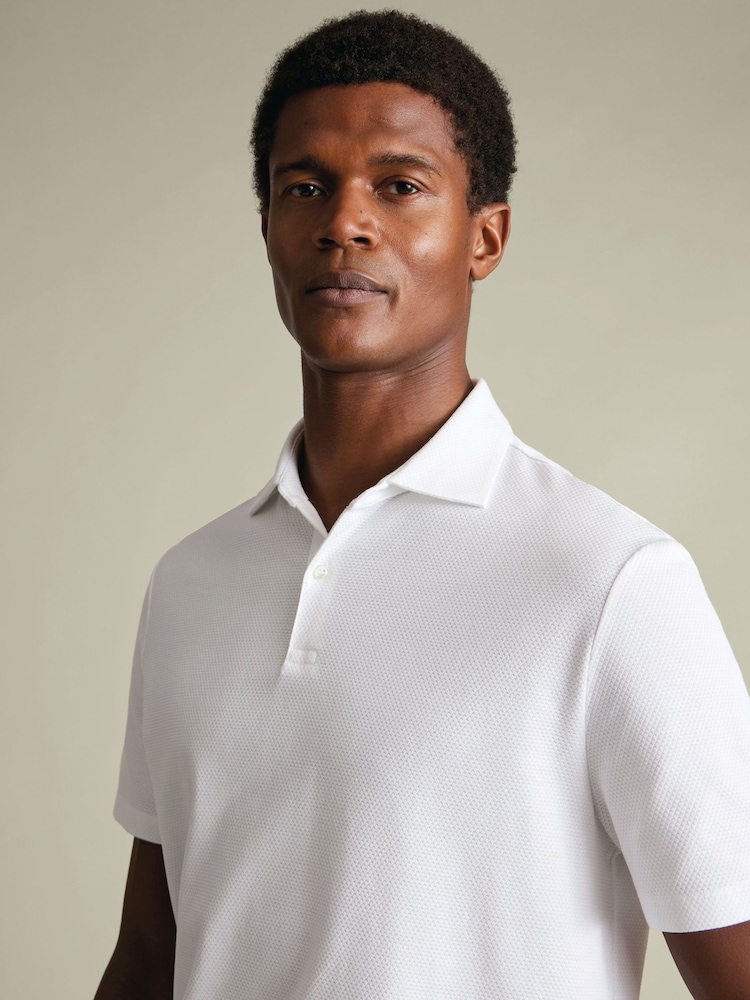 Charles Tyrwhitt White Popcorn Textured Polo Shirt - Image 2 of 5
