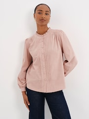 Finery Pink Lucy Corduroy Pintuck Long Sleeve Blouse - Image 1 of 5