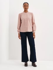 Finery Pink Lucy Corduroy Pintuck Long Sleeve Blouse - Image 2 of 5