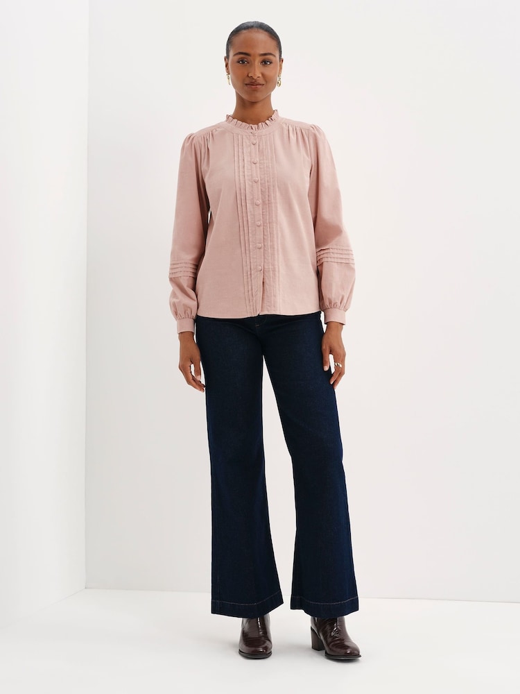 Finery Pink Lucy Corduroy Pintuck Long Sleeve Blouse - Image 2 of 5 Finery Pink Lucy Corduroy Pintuck Long Sleeve Blouse - Image 2 of 5