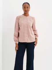 Finery Pink Lucy Corduroy Pintuck Long Sleeve Blouse - Image 3 of 5