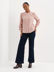 Finery Pink Lucy Corduroy Pintuck Long Sleeve Blouse - Image 4 of 5
