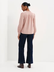 Finery Pink Lucy Corduroy Pintuck Long Sleeve Blouse - Image 5 of 5
