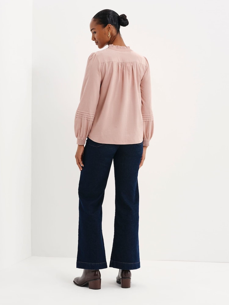 Finery Pink Lucy Corduroy Pintuck Long Sleeve Blouse - Image 5 of 5 Finery Pink Lucy Corduroy Pintuck Long Sleeve Blouse - Image 5 of 5