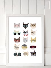 White Cats in Glasses by Hanna Melin Framed Print - Image 1 of 4