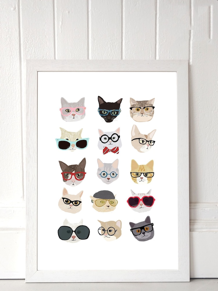 White Cats in Glasses by Hanna Melin Framed Print - Image 1 of 4