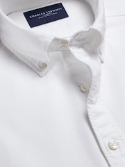 Charles Tyrwhitt White Plain Short Sleeve Button-down Stretch Washed Oxford Shirt - Image 6 of 8