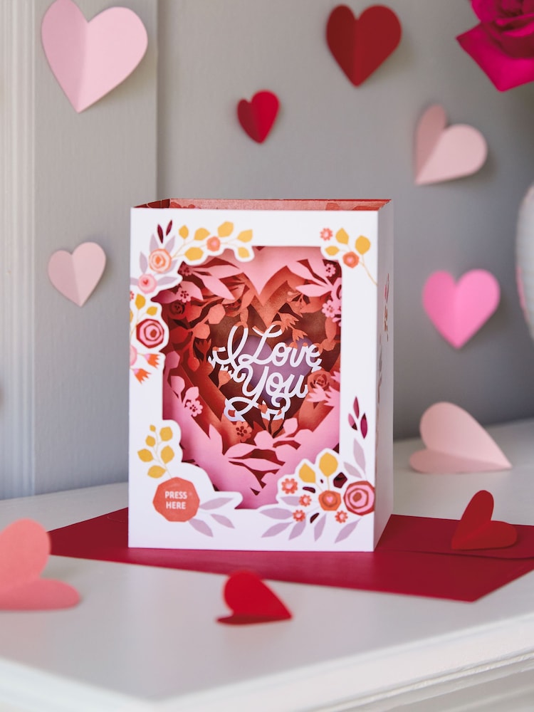 Hallmark Pink  White Music And Light-Up I Love You Valentine's Day Card - Image 1 of 4