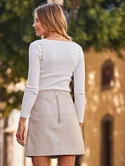 Sosandar Natural Chrome Leather A-Line Skirt - Image 2 of 5
