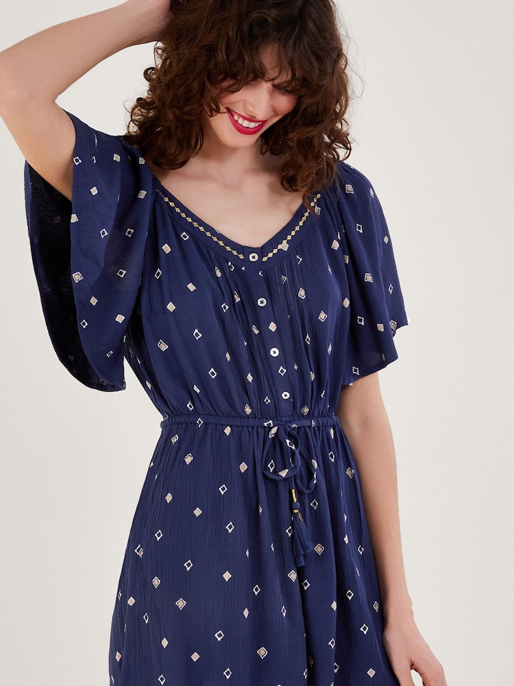 Monsoon Blue Motif Print Playsuit in LENZING™ ECOVERO™ - Image 1 of 4