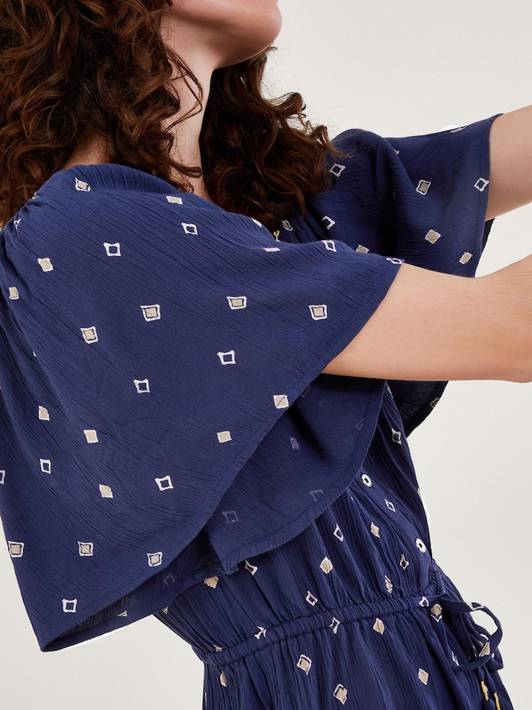 Monsoon Blue Motif Print Playsuit in LENZING™ ECOVERO™ - Image 2 of 4