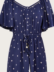 Monsoon Blue Motif Print Playsuit in LENZING™ ECOVERO™ - Image 4 of 4