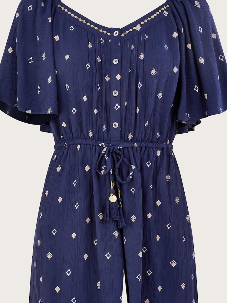 Monsoon Blue Motif Print Playsuit in LENZING™ ECOVERO™ - Image 4 of 4