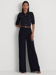 Lauren Ralph Lauren Navy Blue Kirahn Georgette Wide Leg Trousers - Image 5 of 7