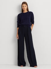 Lauren Ralph Lauren Navy Blue Kirahn Georgette Wide Leg Trousers - Image 6 of 7
