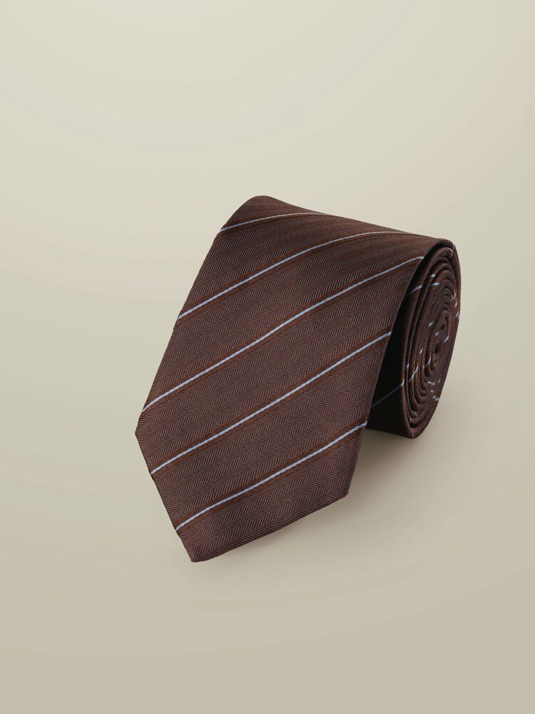 Charles Tyrwhitt Brown Silk Stripe Tie - Image 1 of 2