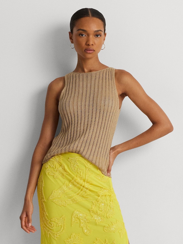 Lauren Ralph Lauren Galayce Ärmelloser Rippstrickpullunder aus Leinen, Braun - Bild 1 von 9