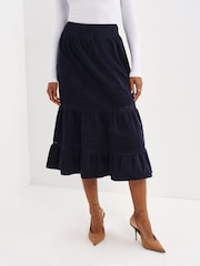 Finery Blue Marcella Corduroy Lace Detail Midi Skirt - Image 1 of 5