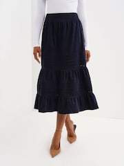 Finery Blue Marcella Corduroy Lace Detail Midi Skirt - Image 4 of 5