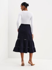Finery Blue Marcella Corduroy Lace Detail Midi Skirt - Image 5 of 5
