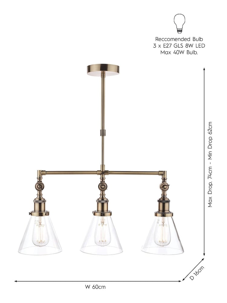 Laura Ashley Brass Isaac 3 Light Linear Pendant Bar Ceiling Light - Image 2 of 2