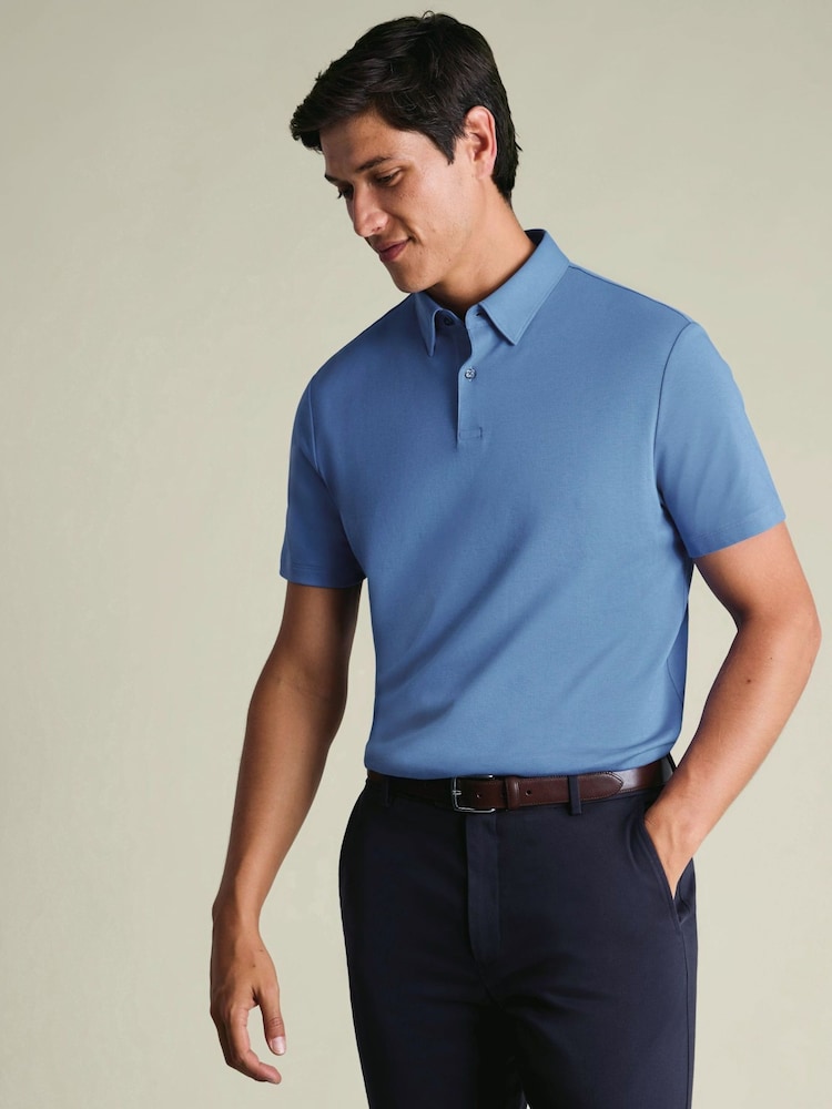 Charles Tyrwhitt Blue Short Sleeve Jersey Polo Shirt - Image 1 of 5