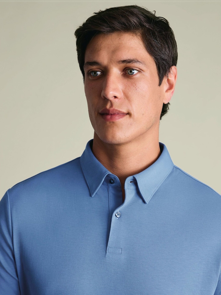 Charles Tyrwhitt Blue Short Sleeve Jersey Polo Shirt - Image 2 of 5