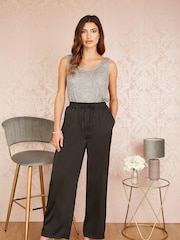 Yumi Black Satin Relaxed Trousers - Image 1 of 5