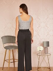 Yumi Black Satin Relaxed Trousers - Image 2 of 5