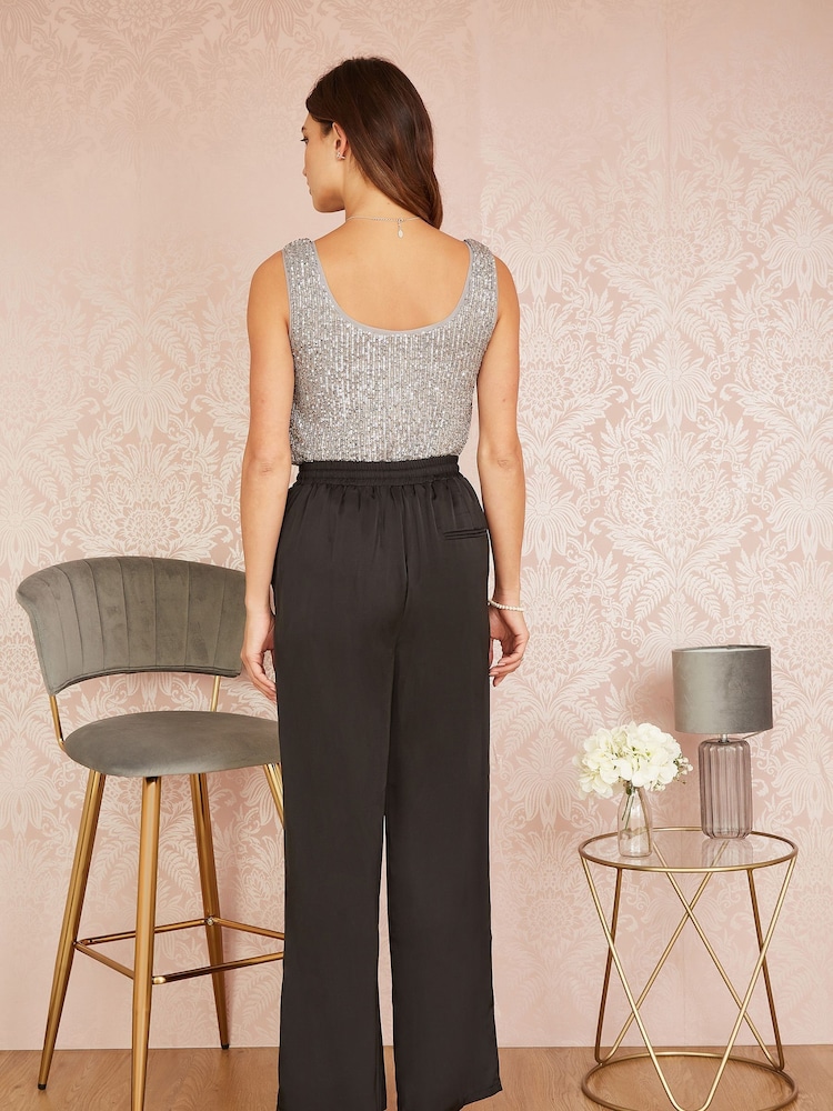 Yumi Black Satin Relaxed Trousers - Image 2 of 5