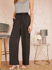 Yumi Black Satin Relaxed Trousers - Image 3 of 5