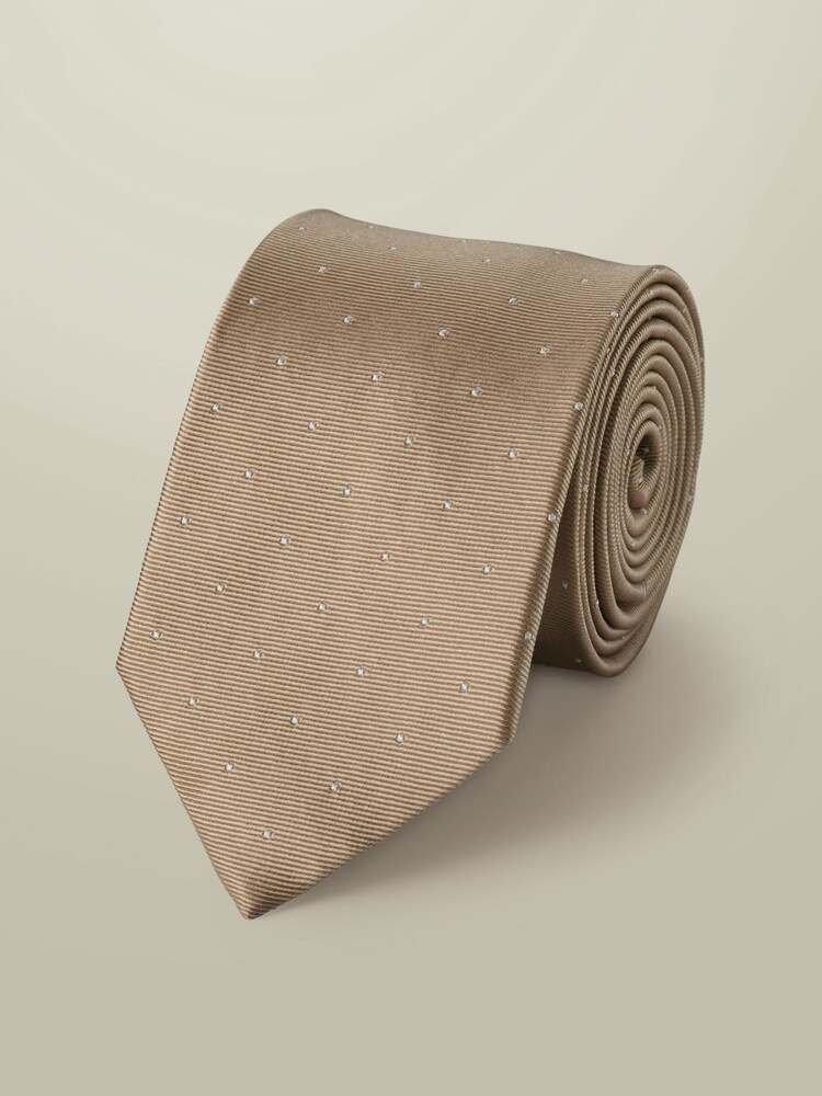 Charles Tyrwhitt Natural Silk Spot Tie - Image 1 of 2